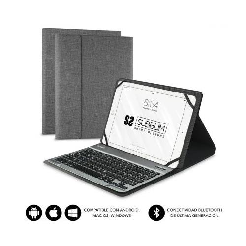 FUNDA TABLET 10.1" CON TECLADO BLUETOOTH SUBBLIM GRIS SUB-KT2-BT0002