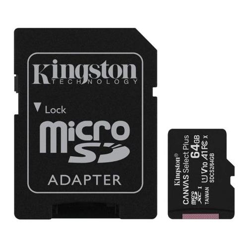 MEMORIA MICROSD 64GB KINGSTON C10 100MB(CON ADAP SD) SDCS2/64GB