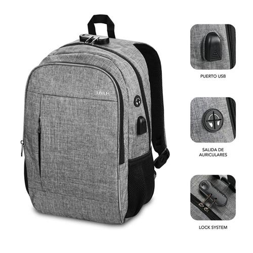 MOCHILA PORTATIL 15.6" - 16" SUBBLIM URBAN LOCK GRIS