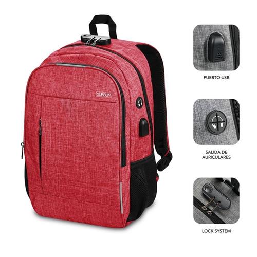 MOCHILA PORTATIL 15.6" - 16" SUBBLIM URBAN LOCK ROJO SUB-BP-1UL0002