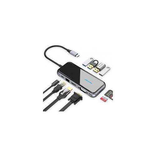 HUB USB-C VENTION TFGHB VGA / HDMI / 4XUSB / 1 USB-C /RJ45/ LECT TARJETA