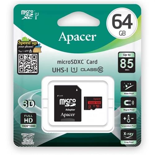MEMORIA MICROSD 64GB APACER C10 85MB CON ADAP SD  AP64GMCSX10U5-R