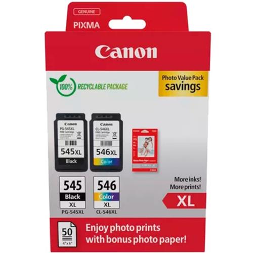 CARTUCHO PG545XL + CL546XL 545XL + 546XL PACK + PAPEL FOTOGRAFICO CANON