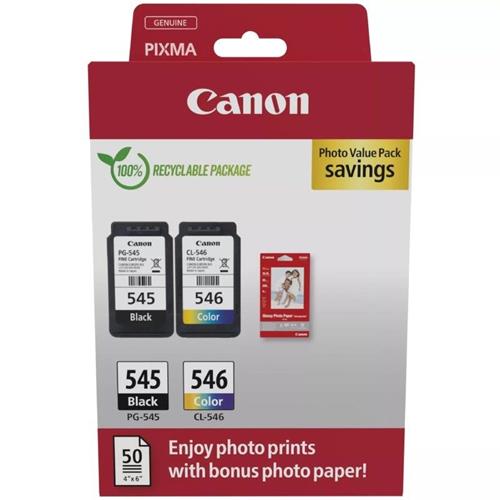 CARTUCHO PG545 + CL546 545 + 546 PACK + PAPEL FOTOGRAFICO CANON