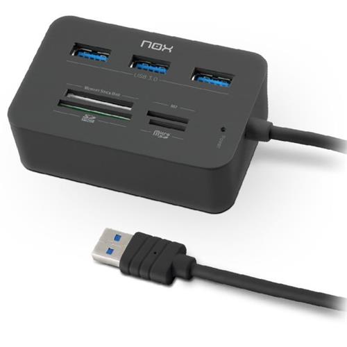 HUB USB 3.0 3 PUERTOS  / 1 LECTOR TARJETAS  NOX READER ONE