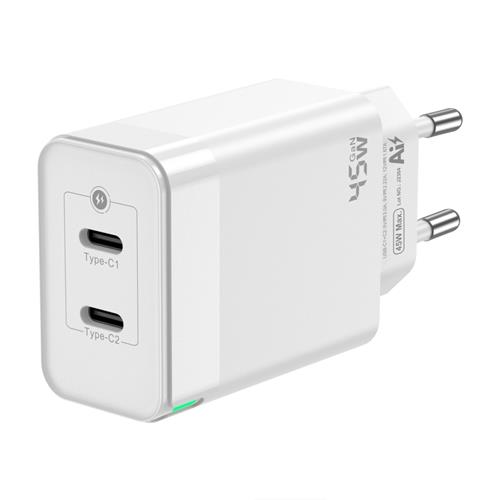 CARGADOR DE PARED 45W AISENS ASCH-45W2P005-W   2 USB-C BLANCO