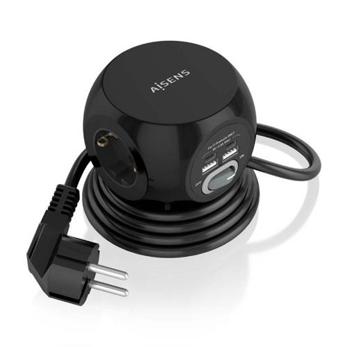 REGLETA CON INTERRUPTOR AISENS ASPS-2A2C05-BK 3 TOMAS/ 2 USB/2 USB-C NEGRO