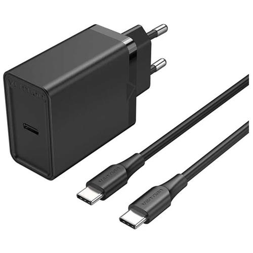 CARGADOR DE PARED 25W VENTION FAHBF USB-C  + CABLE USB-C  NEGRO