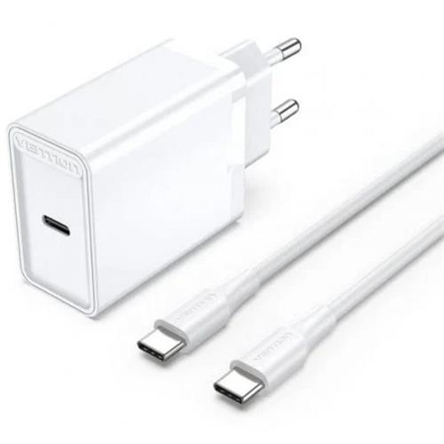 CARGADOR DE PARED 25W VENTION FAHWF USB-C  + CABLE USB-C  BLANCO