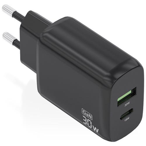 CARGADOR DE PARED 30W AISENS A110-0924 USB /  USB-C NEGRO